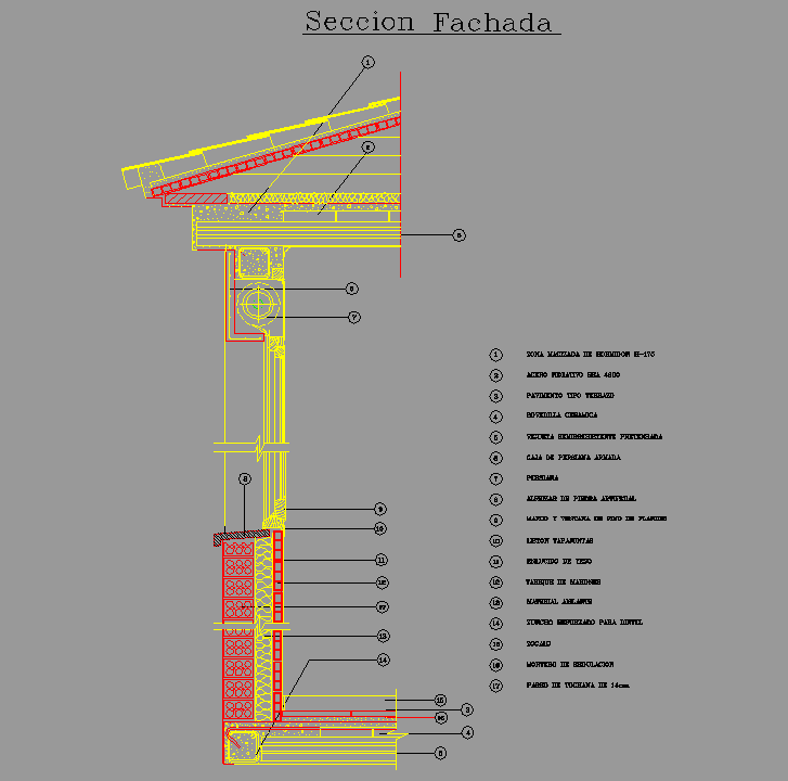 Bloque Autocad Detalle de Sección fachada 08 (Tejado)